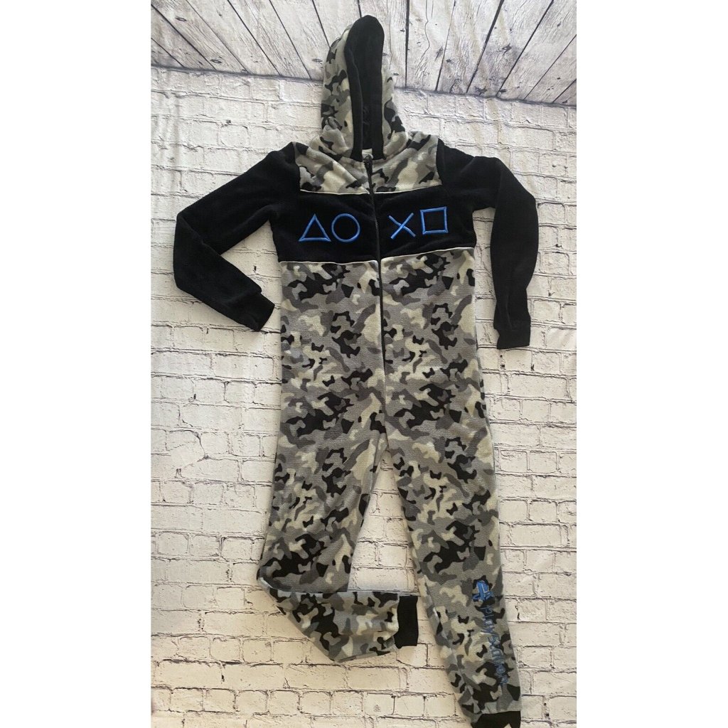 Playstation Grey Camo Print Controller Symbols All In One Jumpsuit Unisex 13-14